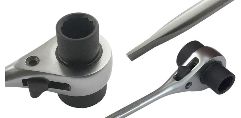 RatchetScrench Chainsaw Maintenance Tool – Dual 13 mm & 19 mm T-Bar Wrench – Cold-Forged Chrome Vanadium Steel with Dual-Taper Groove-Cleaner Tip - Image 2